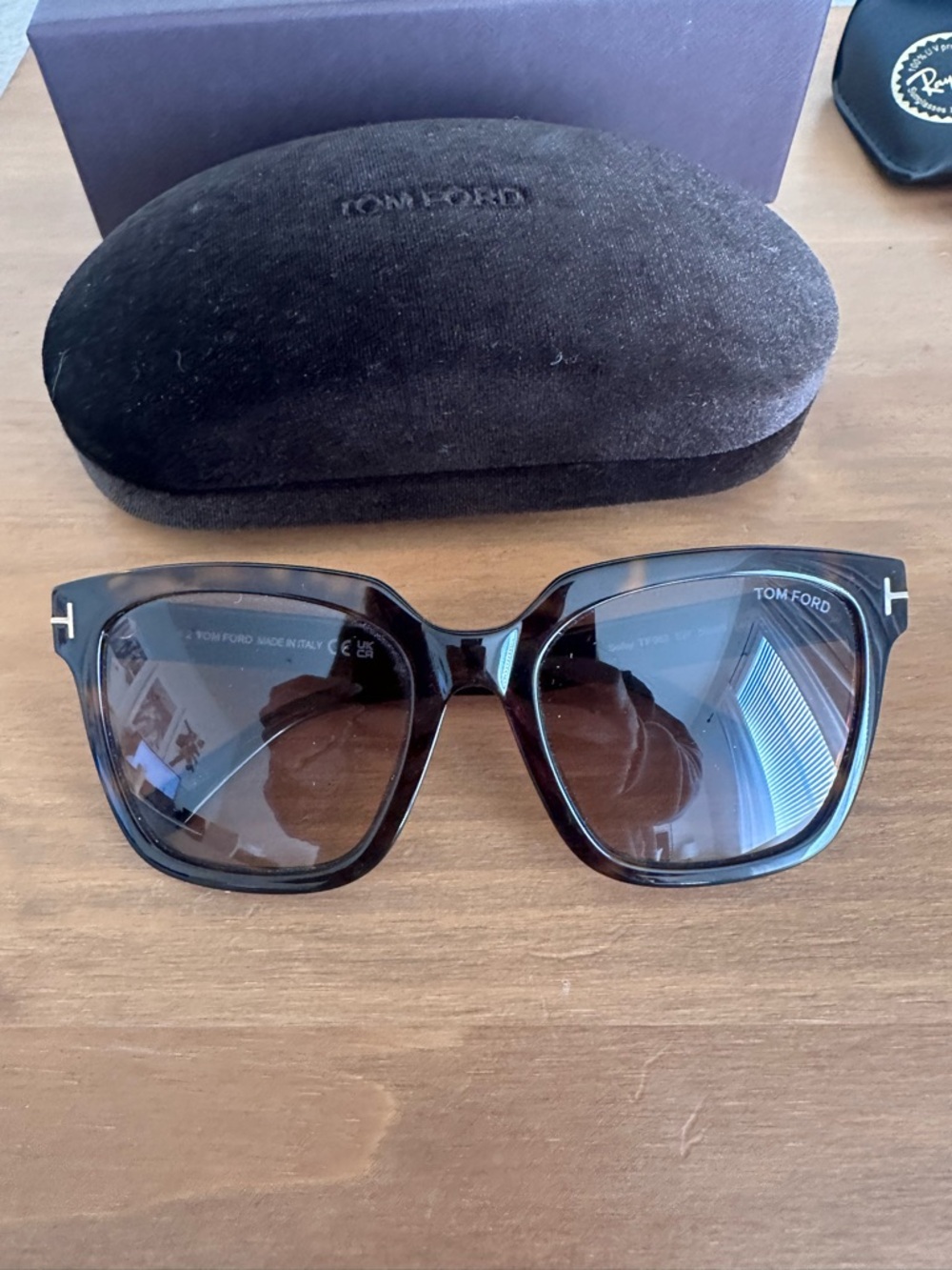 Tom Ford Brown Tortoiseshell Sunglasses with Gold 'T' Accents